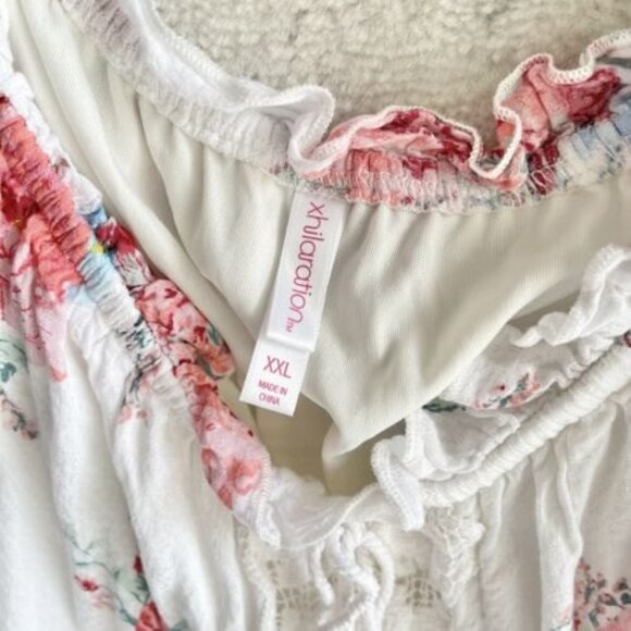 Xhilaration Tunic Dress Size XXL Off the Shoulders White Lace Pink Floral Casual - Picture 8 of 11